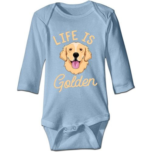 Life is Golden(Golden Retriever) Infant Short Sleeve Cotton Bodysuit/Long Sleeve Romper/Sleeveless Jumpsuit - Long Sleeve-blue - 3 Months