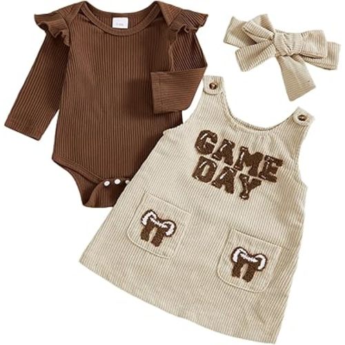 MoZiKQin Baby Girl Halloween Outfit Long Sleeve Ruffle Romper Ghost Embroidery Overall Dress Headband Cute Fall Clothes