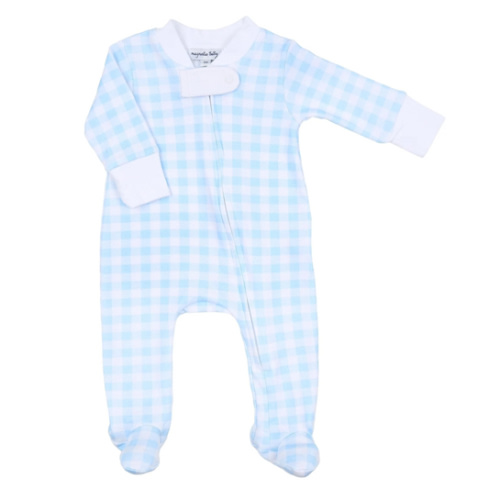 Baby Checks Zip Footie - Blue