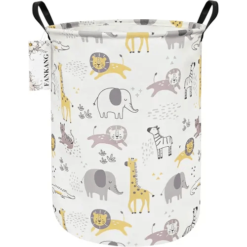 FANKANG Storage Basket, Nursery Hamper Canvas Laundry Basket Foldable with Waterproof PE Coating Large Storage Baskets for Kids Boys and Girls, Office, Bedroom, Clothes,Toys(Lovely Animals)