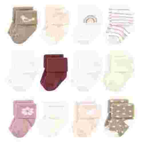 Hudson Baby Infant Girl Cotton Rich Newborn and Terry Socks, Blush Heart, 0-6 Months