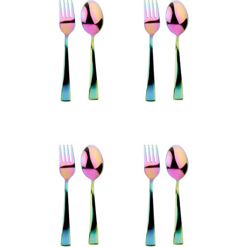 Ahimsa Kids Stainless Steel Utensils, 8 Piece Kid Forks and Spoons Set, Pediatrician Designed Rainbow Silverware, 100% BPA Free & Dishwasher Safe (Rainbow)