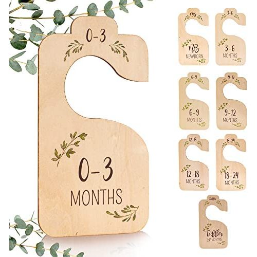 Beautiful Wooden Baby Closet Dividers for Clothes - Double-Sided Organizer from Newborn to 24 Months - Adorable Nursery Decor Hanger Dividers Easily Organize your Little Baby Girls or Boys Room
