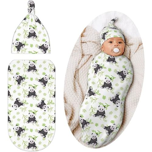 Panda Swaddle Blanket with Hat for Baby, Swaddling Panda Theme Baby Stuff