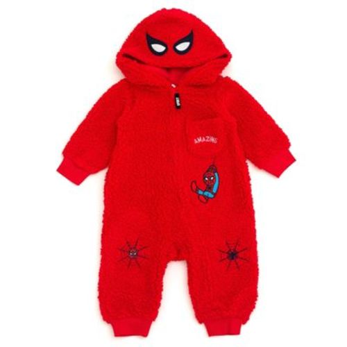 Marvel Avengers Spider-man Infant Baby Boys Cozy Faux Sherling Zip Up Cosplay Coverall Red 24 Months
