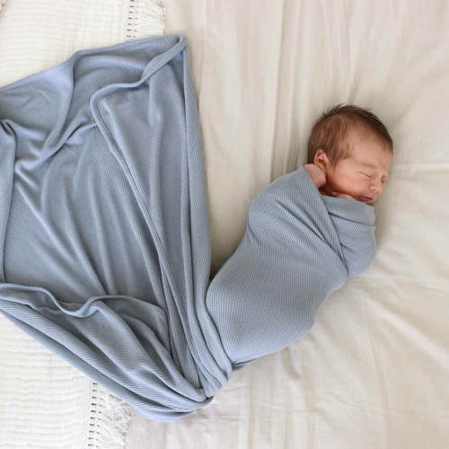 Dusty Denim Waffle Bamboo Oversized Swaddle Blanket