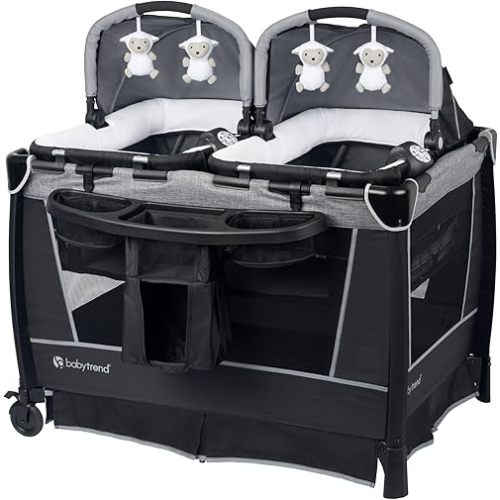 Baby Trend Retreat Nursery Center with Two Removable Rock A Bye Bassinets, Changing Table, Organizer, and Music Center with Nightlight, Quarry