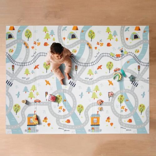 Nuby Reversible Baby Floor Mat, 77" x 58" - Foldable and Lightweight Baby Play Mat for Floor - Easy Storage and Travel - Safari