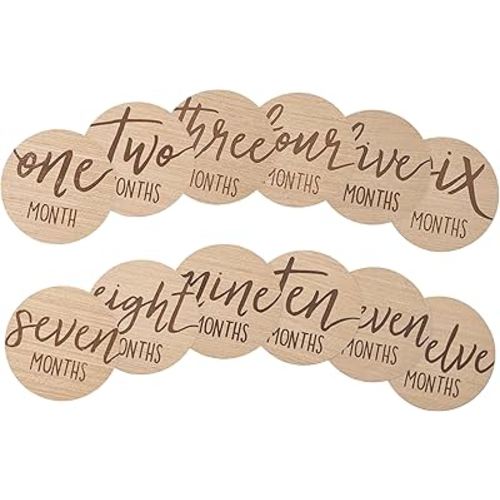Kate & Milo Baby Monthly Milestone Marker Discs - Classic Cursive Script Wooden Discs with Reversible Photo Props for Baby Announcement and Milestones, Gender-Neutral Gift for Newborn Boy and Girl