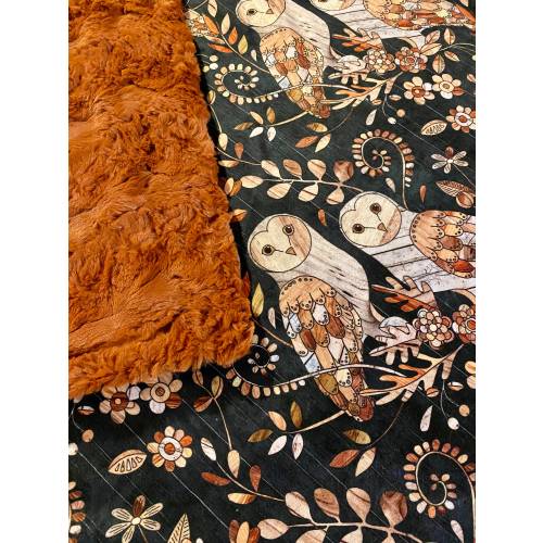 Barn Owl Minky Blanket, Ginger Glacier Minky Blanket, Designer Minky, Woodland, Leaves, Nature, Owls Cuddle Blanket, Adult Minky Blanket