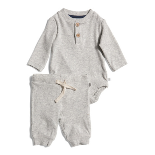Newborn Ribbed Knit Henley Bodysuit And Joggers Set | Unisex Clothing | Marshalls
