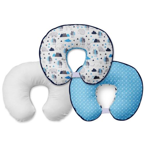 Bacati - 3 Pc Woodlands Aqua/navy/gray Boys Hugster Feeding & Infant Support Nursing Pillow