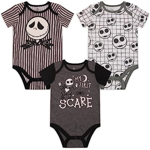 Disney Nightmare Before Christmas Boys’ Jack Skellington 3 Pack Bodysuits for Infant – Grey