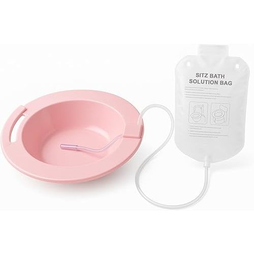 Carex Health Brands Sitz Bath, Over-the-Toilet Perineal Soaking Bath for Hemorrhoidal Relief, Ideal for Post-Episiotomy Patients, Pink, 3 Piece Set