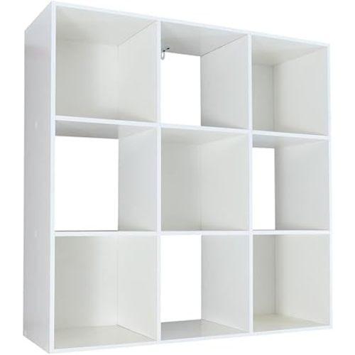 Amazon Basics Storage Cube Shelf Organizer, 9 Cubes, White, 11.7" D x 35.9" W x 35.9" H