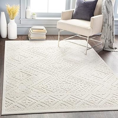 Livabliss Ivor Outdoor Textured Area Rug, 6'7" x 9', Cream