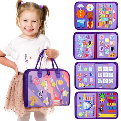 Winblo Toddler Busy Board - Montessori Toys for Toddler Girl Birthday Gift - Busy Book for Toddlers 3-5, Montessori Educational Learning Sensory Travel Activities Toys for Kids Ages 3-5