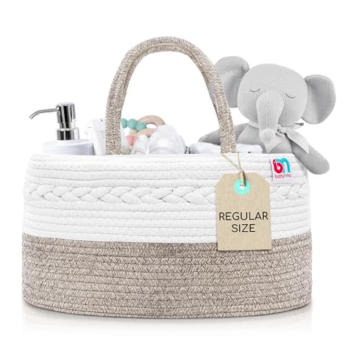 Babynma Rope Diaper Caddy - Storage for Baby and Toddler Items - Portable Cotton Organizer Easily Holds Diapers, Wipes, Clothing - Useful for Nursery, Bedroom (Beige, Regular)
