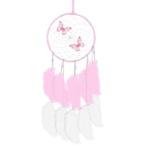 Pink Butterflies Dream Catcher Handmade Colorful Feather Dream Catchers Wall Decoration for Girls Kids ,Beautiful Wall Art. Great Decoration for Bedroom,Baby Tent,Sitting Room,Balcony,Party.