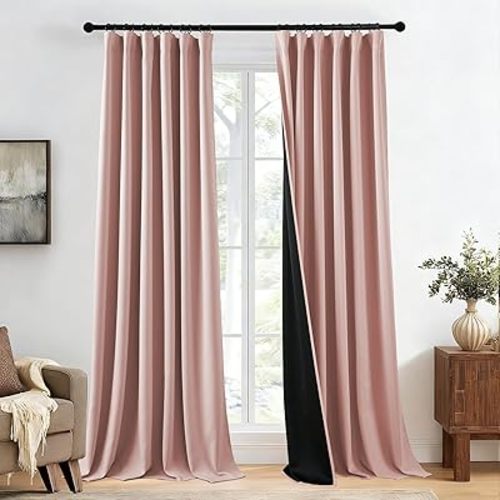 RYB HOME 100% Blackout Pink Curtains for Girls Bedroom, 2 Panels Blackout Thermal Insulated Noise Reducing Window Drapes for Kids Baby Room Living Room, 52 inches Wide by 84 inches Long