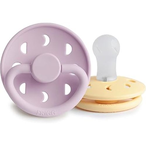 FRIGG Moon SilkySoft Silicone Baby Pacifier | Made in Denmark | BPA-Free (Pale Daffodil/Soft Lilac, 0-6 Months)