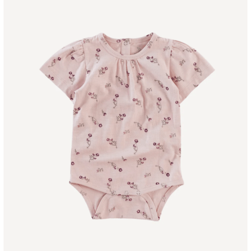short puff sleeve scoop neck bodysuit | tiny chamomile | organic cotton slub