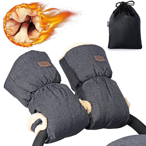 Orzbow Faux Sheepskin Gloves for Stroller, Universal Winter Anti-Freeze Stroller Mittens, Waterproof Warm Extra Thick HandMuff for Stroller Accessories, Dark Grey