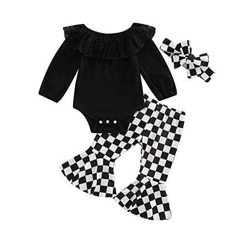 VISGOGO Baby Toddler Newborn Girl Outfits Fall Winter 3 6 9 12 18 Months Floral Print Bell Bottoms Pants for Girls