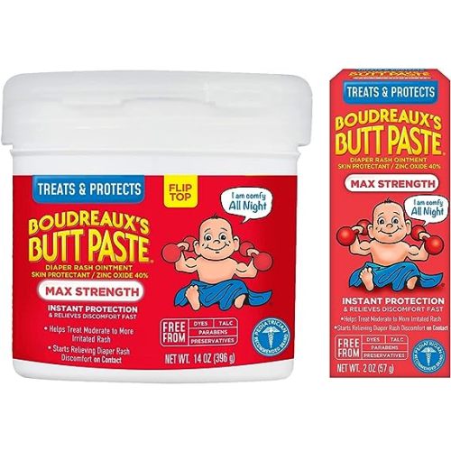 Boudreaux's Butt Paste Maximum Strength Diaper Rash Cream, Ointment for Baby, 2 oz Tube & 14 oz Jar - 16 Ounce