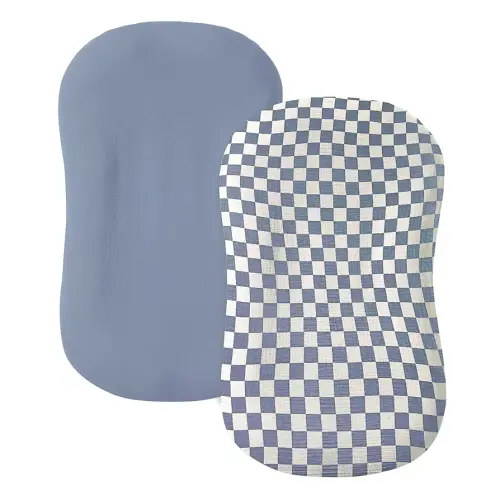 Muslin Baby Lounger Cover 2 Pack, 100% Cotton Infant Lounger Cover, Soft & Breathable Replacement Slipcover, Compatible with Snuggle Me Newborn Lounger (Tradewinds,Tradewinds Check)