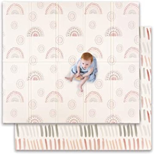 JumpOff Jo - Extra Large Waterproof Foam Padded Play Mat for Infants, Babies, Toddlers, Play Pens & Tummy Time, Foldable Activity Mat, 77 x 70 x 0.6 inches - Rainbow Dash