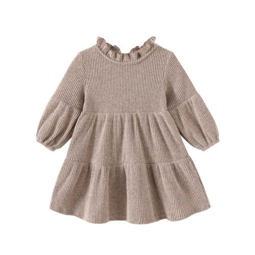 Happy Town Toddler Baby Girls Dress 6M-4T Fall Winter Long Sleeve Dress Lantern Solid Color Girls Clothes