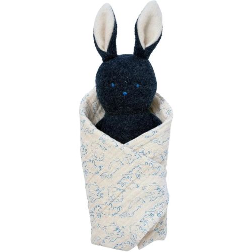 Manhattan Toy Embroidered Plush Bunny Baby Rattle + Soft Cotton Burp Cloth, 16 x 16 Inches