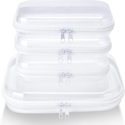 4 pcs Clear Zipper Pouches,Hard Shell Zipper Case, Toiletry Bag for Travel, CLear Diaper Bag, Toiletry Pouch, Travel Organizer, Cosmetic Bag,Toy Storage Bins (M+3S)