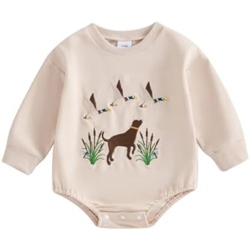 Chloefairy Duck Hunting Baby Clothes Baby Boy Mallard Duck Sweatshirt Bubble Romper Long Sleeve Bodysuit Fall Outfit
