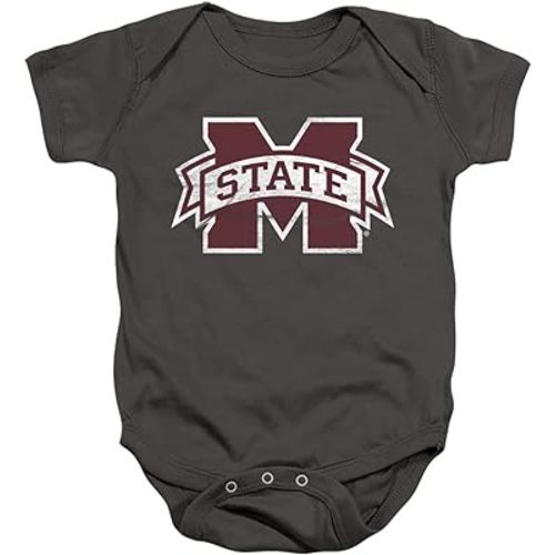 Mississippi State Bulldogs Official Distressed Primary Unisex Infant Snap Suit for Baby,Charcoal, 6 Months