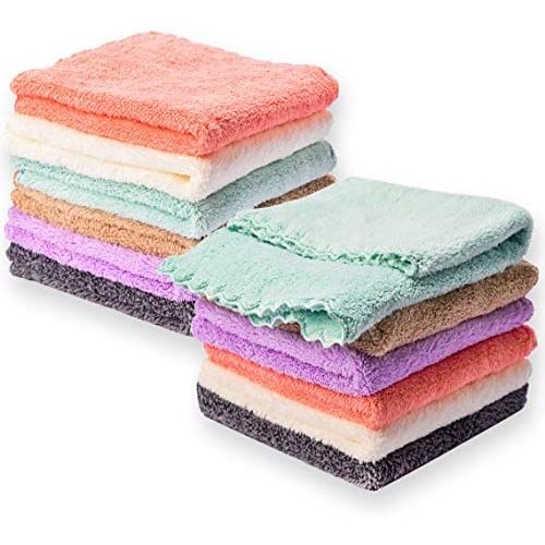 Kyapoo Baby Washcloths 12 Pack 12x12 Inches Microfiber Coral Fleece Extra Absorbent and Soft for Newborns, Infants and Toddlers