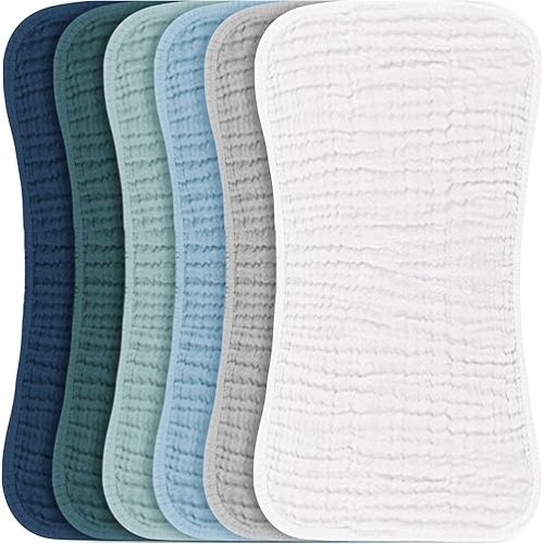 Konssy Unisex Muslin Baby Burp Cloths Set, 6 Pack Large 100% Cotton Burp Cloths for Newborns, Baby Girls and Boys