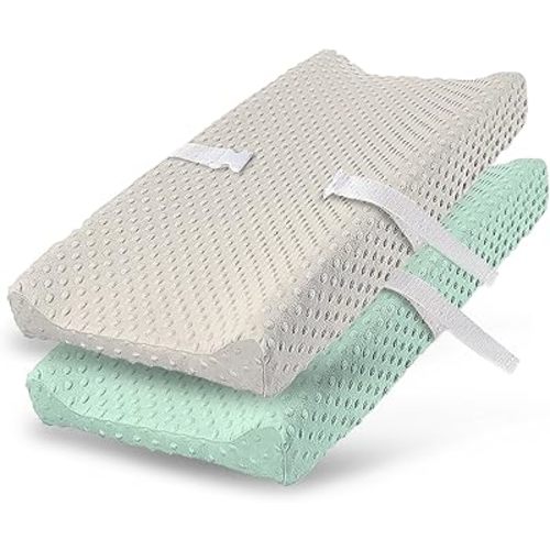 2 Pack Changing Pad Cover, Soft and Breathable Changing Table Pad Cover for Infant Newborn Baby Boys or Girls Unisex, Minky Changing Pad Sheet, Premium Changing Table Covers (Sand + Green)