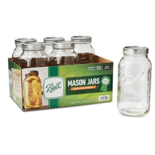 Ball® 64oz. Wide Mouth Glass Mason Jars for Canning and Crafting, with Airtight Lids and Bands, 6 Count