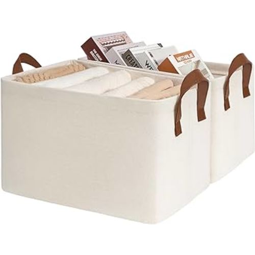 CHICVITA Large Storage Bins Storage Baskets for Organizing, Closet Organizers and Storage, Small Laundry Basket, Closet Storage Bins for Shelves, 16 ¾" L x 11" W x 9 ¾" H, Beige, 2-Pack
