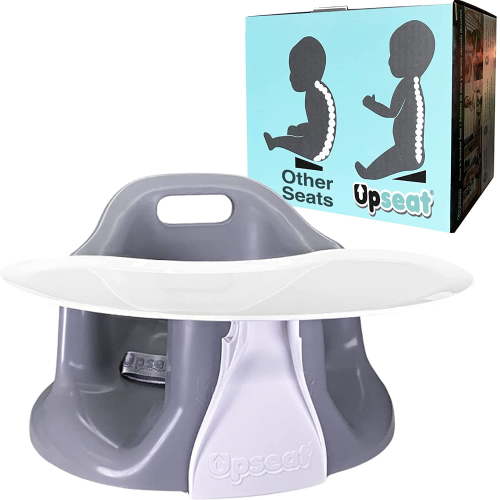 Upseat Baby Floor Seat Booster Chair for Sitting Up with Removable Tray for Meals and Playtime, Developed with Physical Therapists for Safe and Healthy Hip Development and Posture Grey