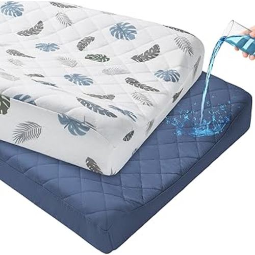 FIOBEE Changing Pad Cover Waterproof 2 Pack Quilted Diaper Change Table Sheets Breathable & Ultra Soft for Newborn Baby Boys Girls Fitted Changer Pads 32"x 16", Blue