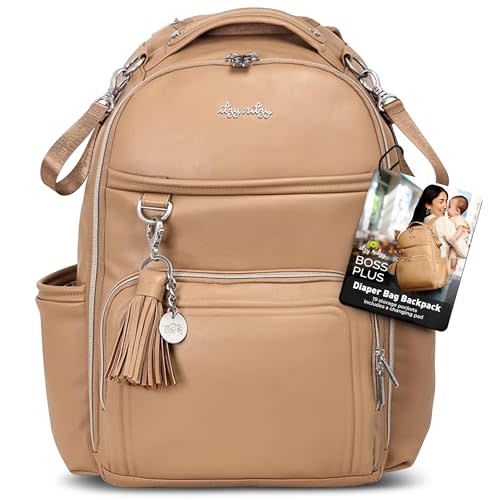 Itzy Ritzy Diaper Bag Backpack – Large Capacity Boss Plus Baby Backpack Diaper Bag Featuring 19 Pockets, Changing Pad, Stroller Clips, and Comfortable Backpack Straps, Chai