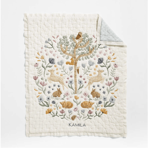 Wonderland Prairie Embroidered Organic Cotton Voile Baby Crib Quilt