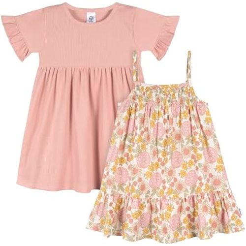 Gerber Girls' Toddler Short-Sleeve and Sleeveless Dress Set