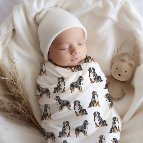Bernese Mountain Dog Baby Swaddle: Puppy Nursery Gift
