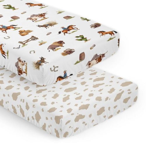 Sweet Jojo Designs Boy Fitted Crib Sheets Set Country Western Taupe Brown and Cream 2pc