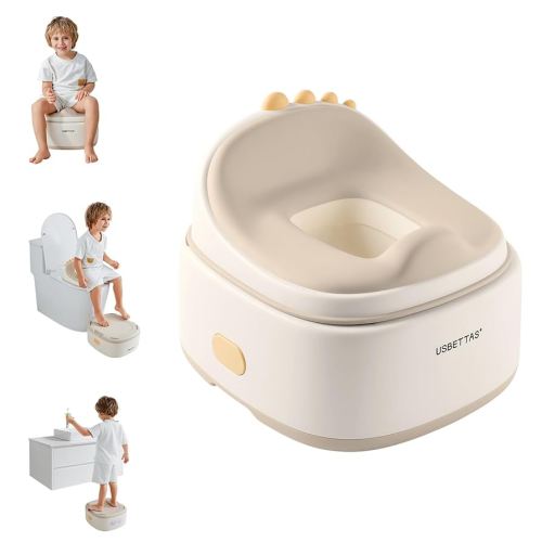 3 in 1 Potty Training Toilet, Dinosaur Toddler Potty Training Seat for Boys Girls with Comfortable Cushion, Easy-to-Clean and Anti-Slip Potty Training Step Stool for Toilet (Beige)
