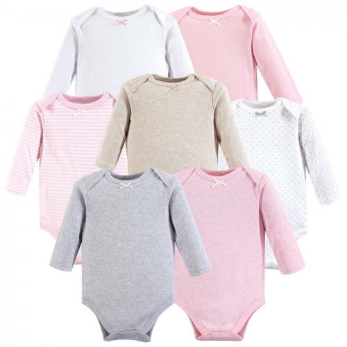 Hudson Baby Cotton Long-Sleeve Bodysuits, 7-Pack, Newborn-24 Months